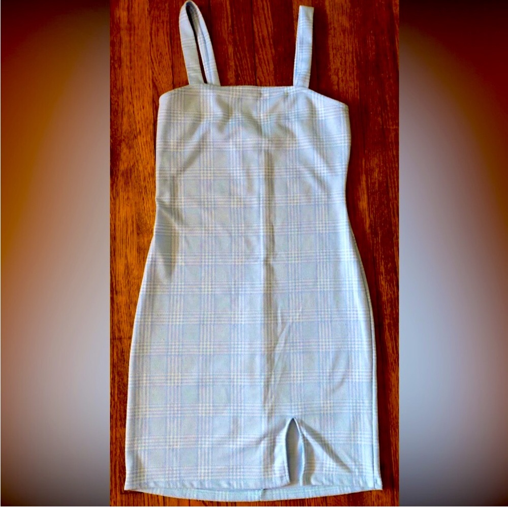 Baby blue and white Gingham Print Mini Dress